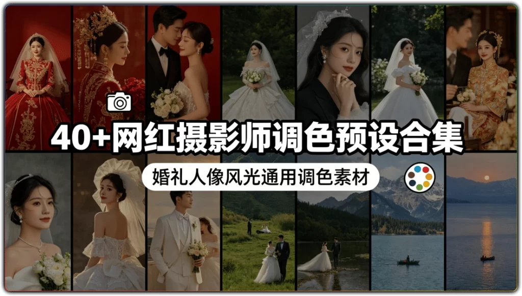 40+网红摄影师调色预设合集：婚礼人像风光通用调色素材-搜源站