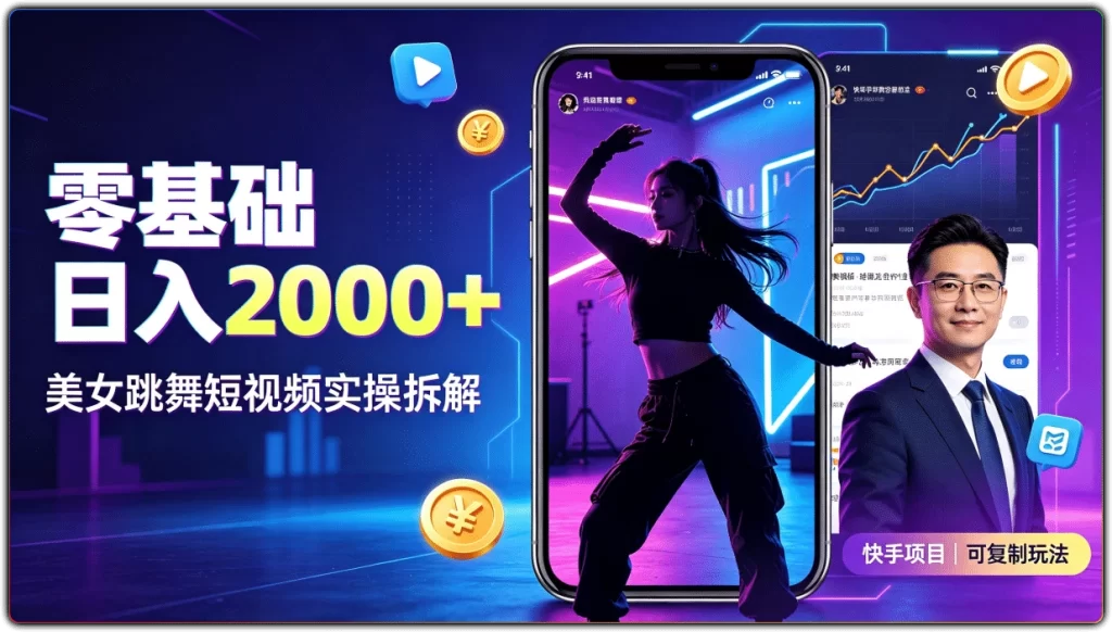 快手美女跳舞短视频项目:零基础日入2000+的实操拆解-搜源站