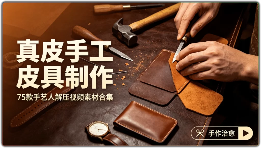 真皮手工皮具制作:75 款手艺人解压视频素材合集-搜源站