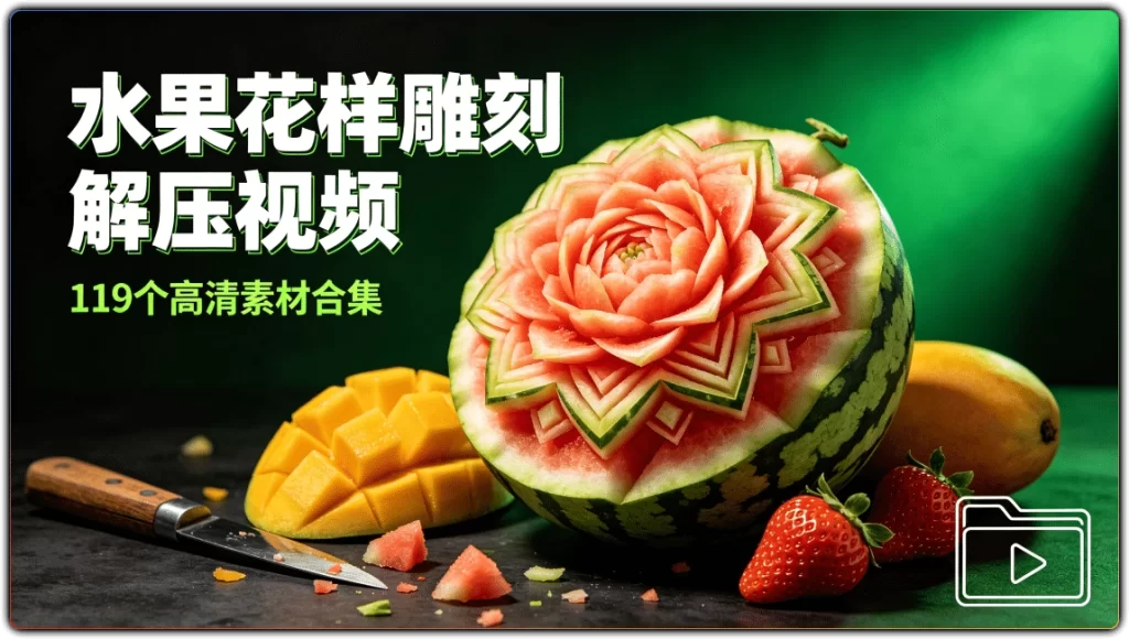 水果花样雕刻解压视频:119个高清素材合集-搜源站