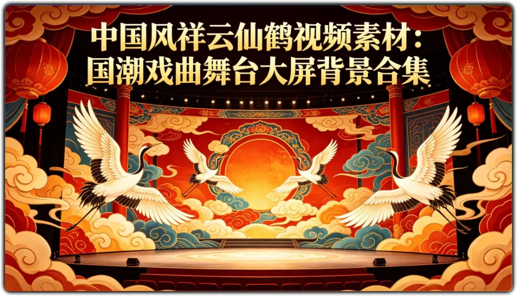 中国风祥云仙鹤视频素材:国潮戏曲舞台大屏背景合集-搜源站