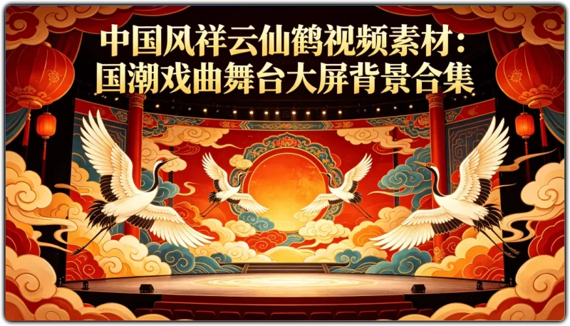 中国风祥云仙鹤视频素材:国潮戏曲舞台大屏背景合集 - 搜源站-搜源站