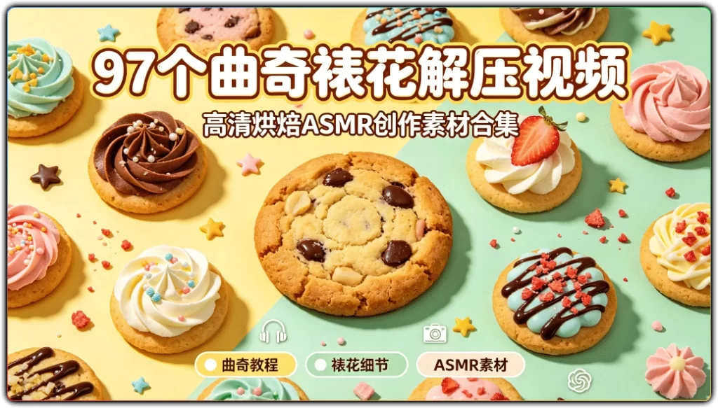 97个曲奇裱花解压视频:高清烘焙ASMR创作素材合集-搜源站