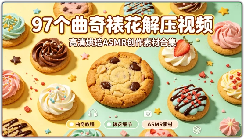 97个曲奇裱花解压视频:高清烘焙ASMR创作素材合集 - 搜源站-搜源站