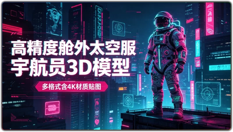 高精度舱外太空服宇航员3D模型:多格式含4K材质贴图 - 搜源站-搜源站
