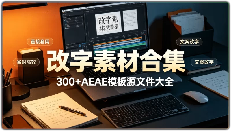抖音快手改字素材合集:300+套AE模板源文件大全 - 搜源站-搜源站