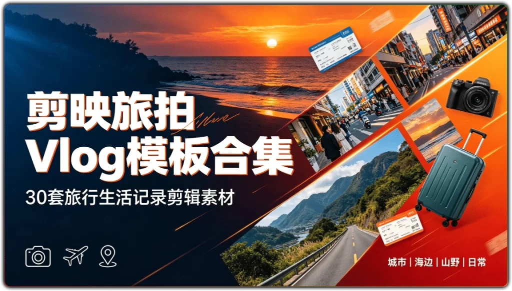 剪映旅拍 Vlog 模板合集:30套旅行生活记录剪辑素材-搜源站