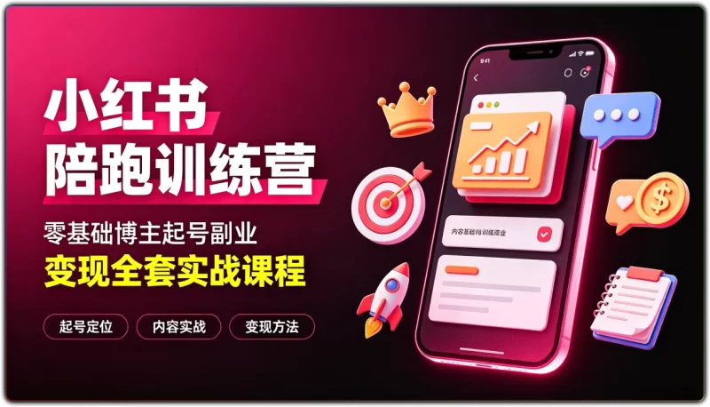 小红书陪跑训练营：零基础博主起号副业变现全套实战课程 - 搜源站-搜源站