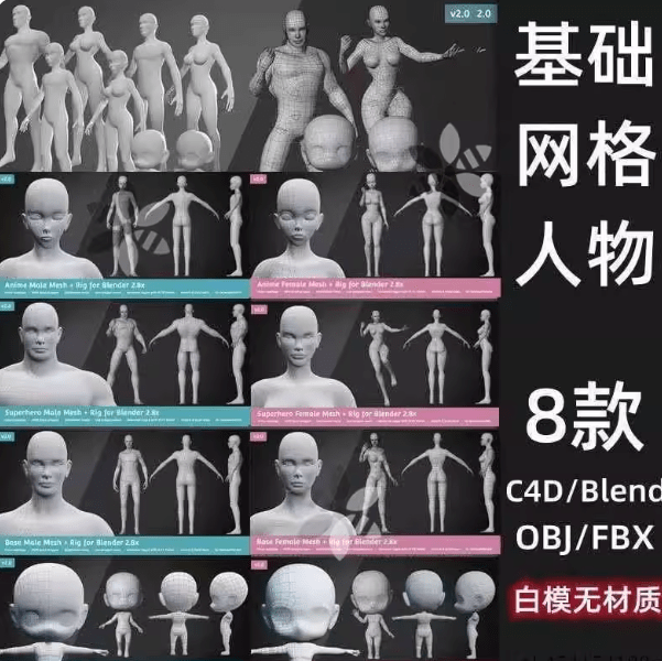 图片[2]-人体基础3D模型：含绑定男女儿童手脚肢体多格式素材 - 搜源站-搜源站