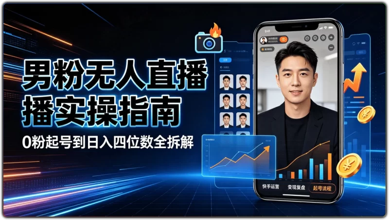 快手男粉无人直播实操指南：0粉起号到日入四位数全拆解 - 搜源站-搜源站