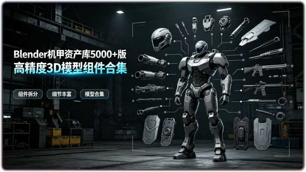 Blender机甲资产库5000+版:高精度3D模型组件合集-搜源站