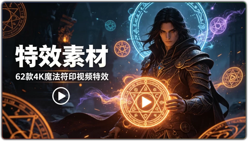 特效素材：62款4K魔法符印视频特效-搜源站