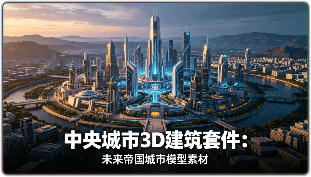 中央城市3D建筑套件:未来帝国城市模型素材-搜源站