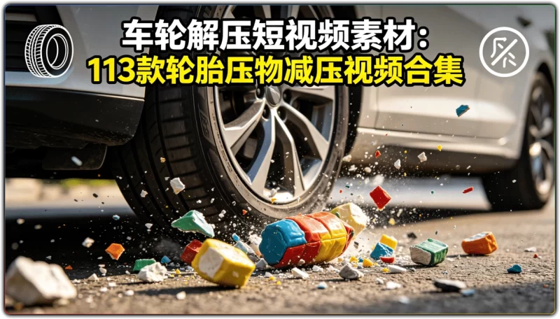 车轮解压短视频素材：113款轮胎压物减压视频合集 - 搜源站-搜源站