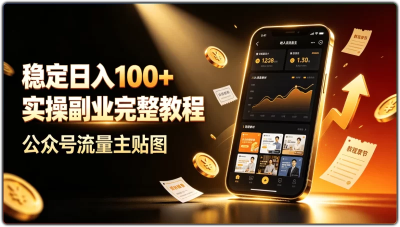 公众号流量主贴图：稳定日入100+实操副业完整教程 - 搜源站-搜源站