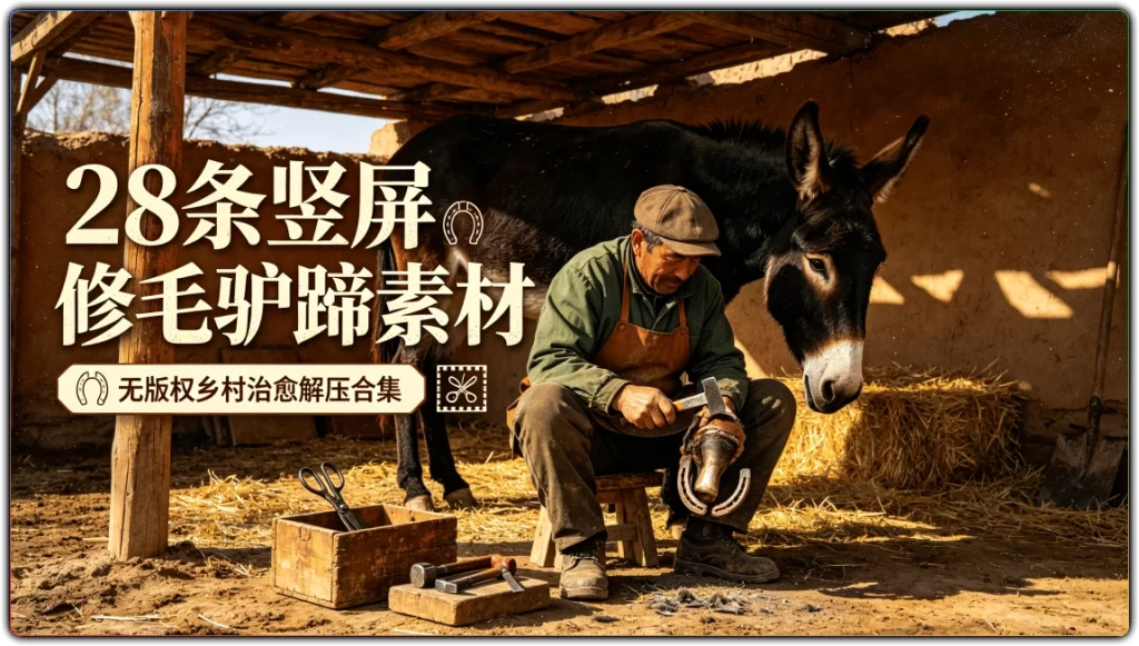 图片[1]-28条竖屏修毛驴蹄素材：无版权乡村治愈解压合集 - 搜源站-搜源站