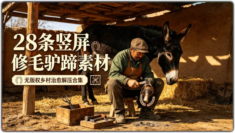 28条竖屏修毛驴蹄素材:无版权乡村治愈解压合集 - 搜源站-搜源站